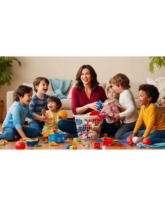 Image of a mother with six children under age 7.