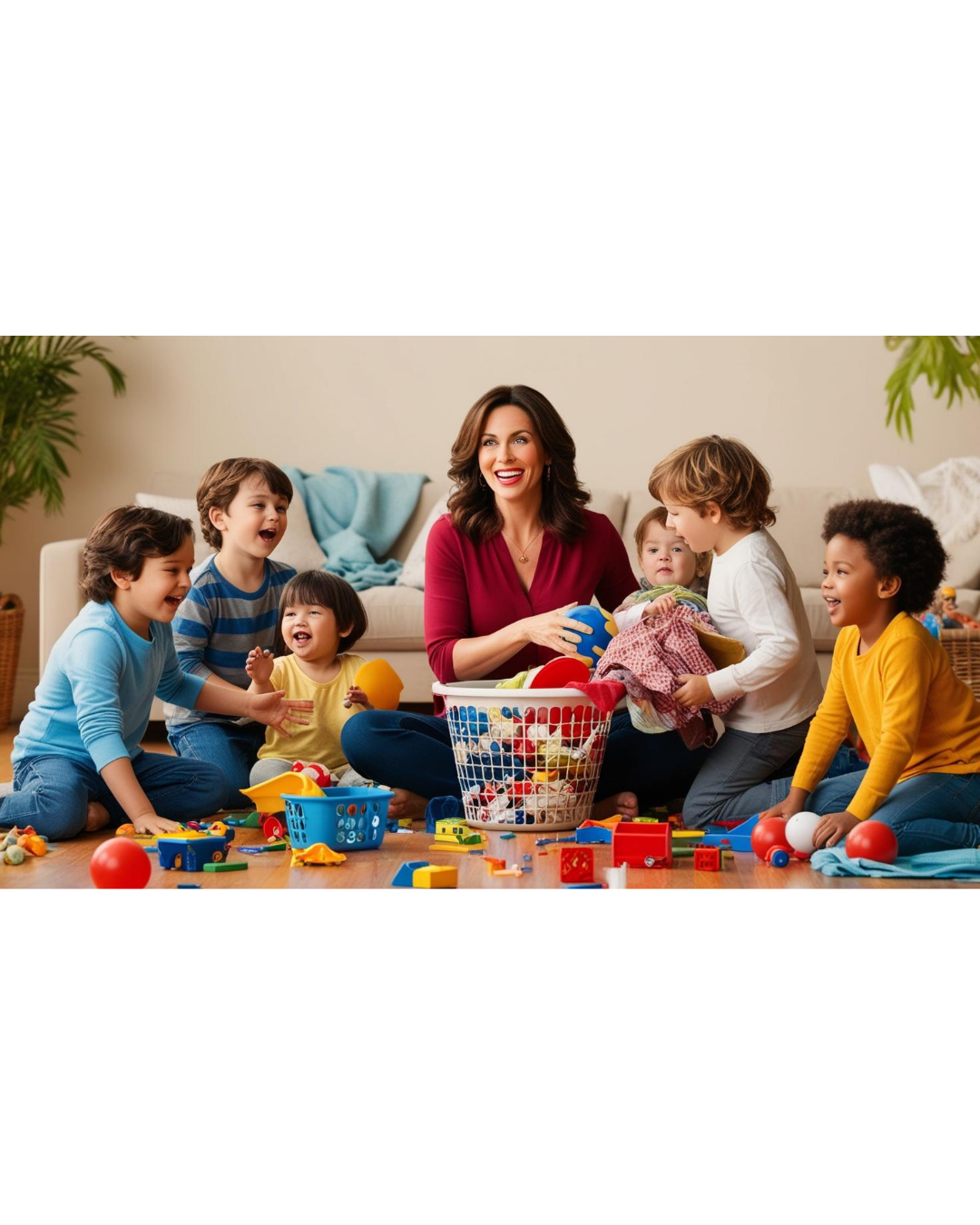 Image of a mother with six children under age 7.